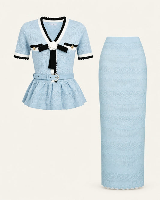 Diva Slim Fit Crew Neck Knit Top and Skirt Two-Piece Set