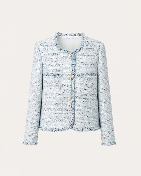 Parisian Style Woven Tweed Cardigan Jacket – Blue