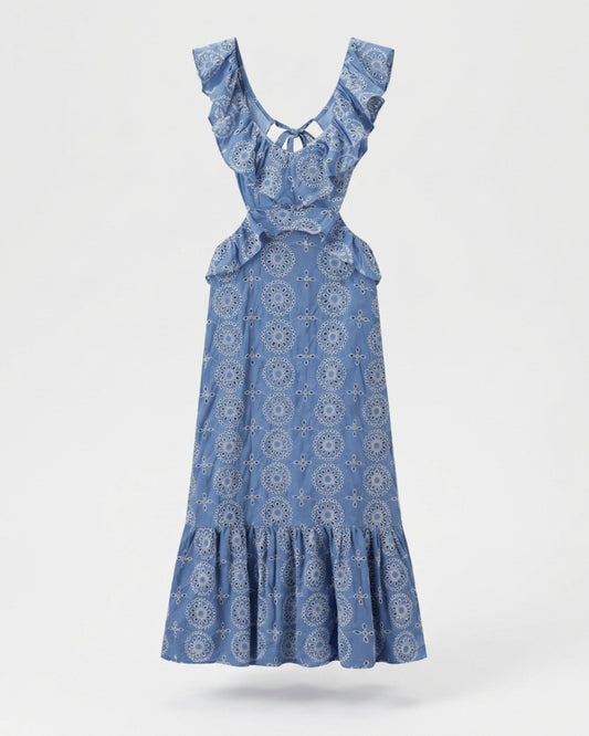 Mykonos Embroidered Tailored Stretch Dress – Blue Floral