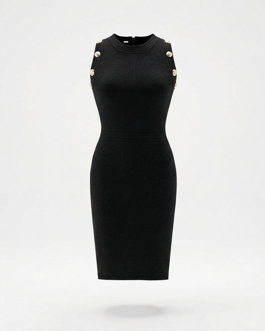 Romy Sleeveless Button Detail Stretch Viscose Knit Dress