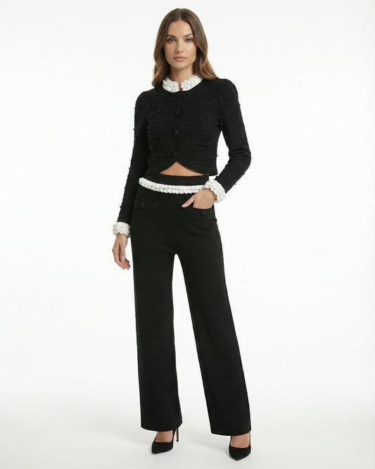 Hand-Finished Beaded Knit Cardigan and Trousers Co-ord Set