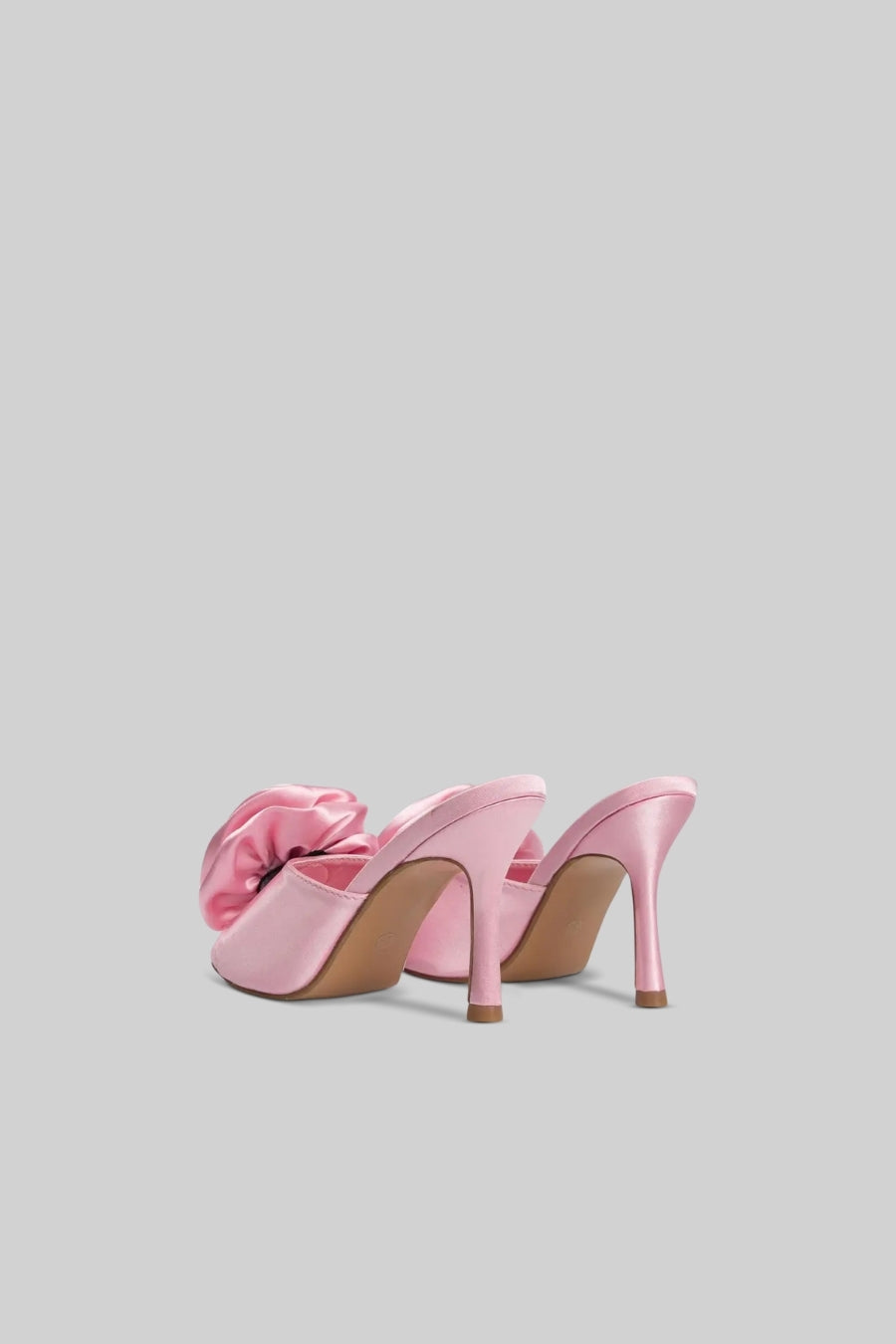 Satin Heeled Sandals with Flower Pom Pom Detail – Pink – view 2