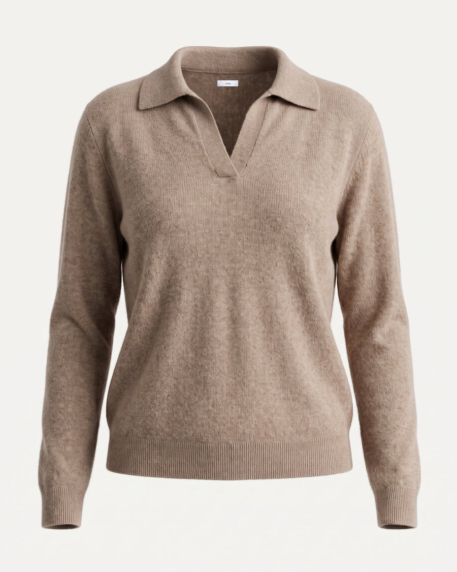 Pure Cashmere Long Sleeve Ribbed Polo Collar Jumper