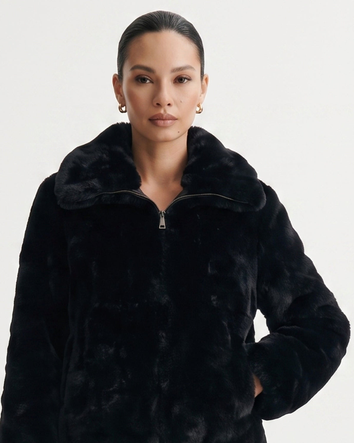 Cindy Short Plush Jacket with Turn-Down Collar