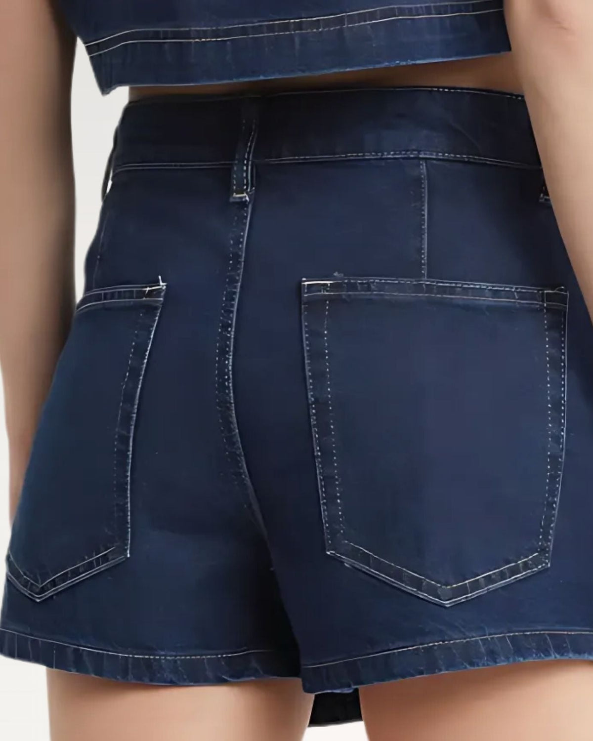 New York High Rise Denim Wrap Skort with Button Front – Navy Blue