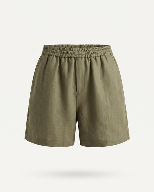 Kiara High Waisted Linen Blend Shorts with Relaxed Leg