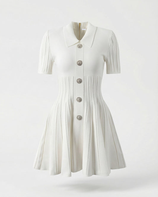 Anna Collared Neckline Body-Contouring Knit Mini Dress