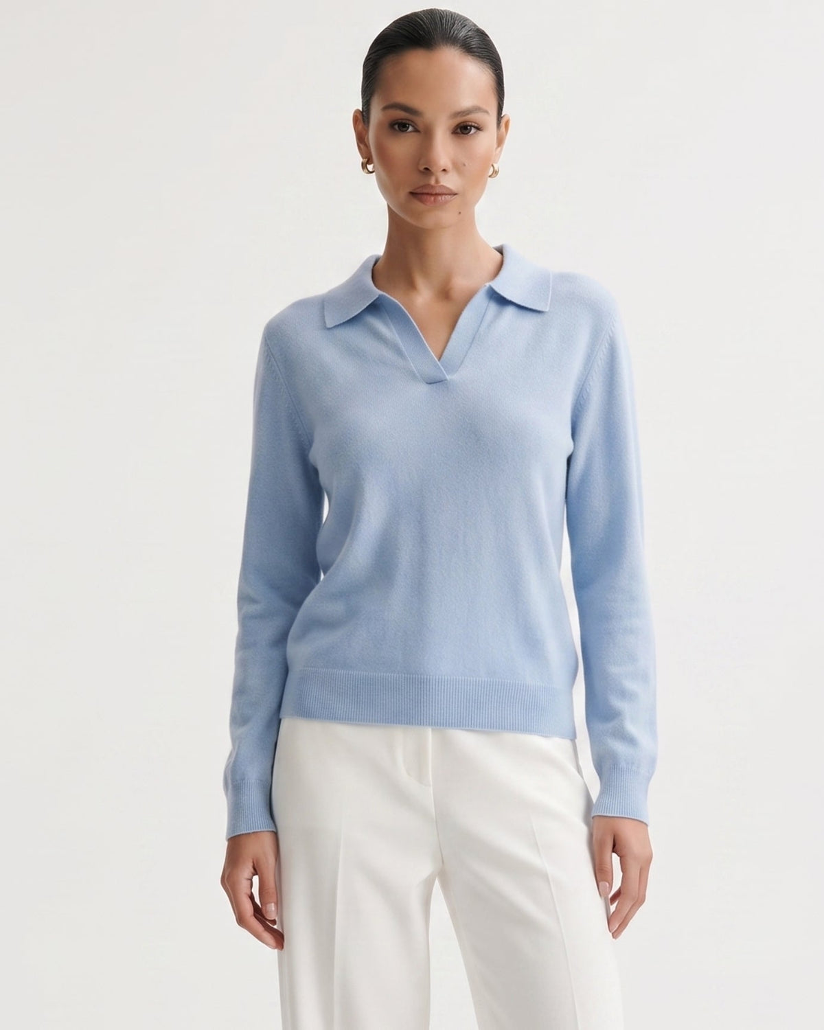 Pure Cashmere Long Sleeve Ribbed Polo Collar Jumper – view 15