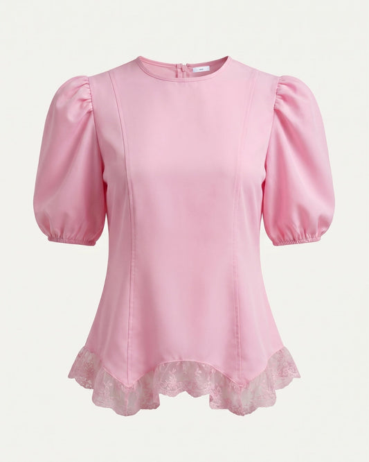 Mia Lace Shirt with Sheer Panels and Tailored Drape