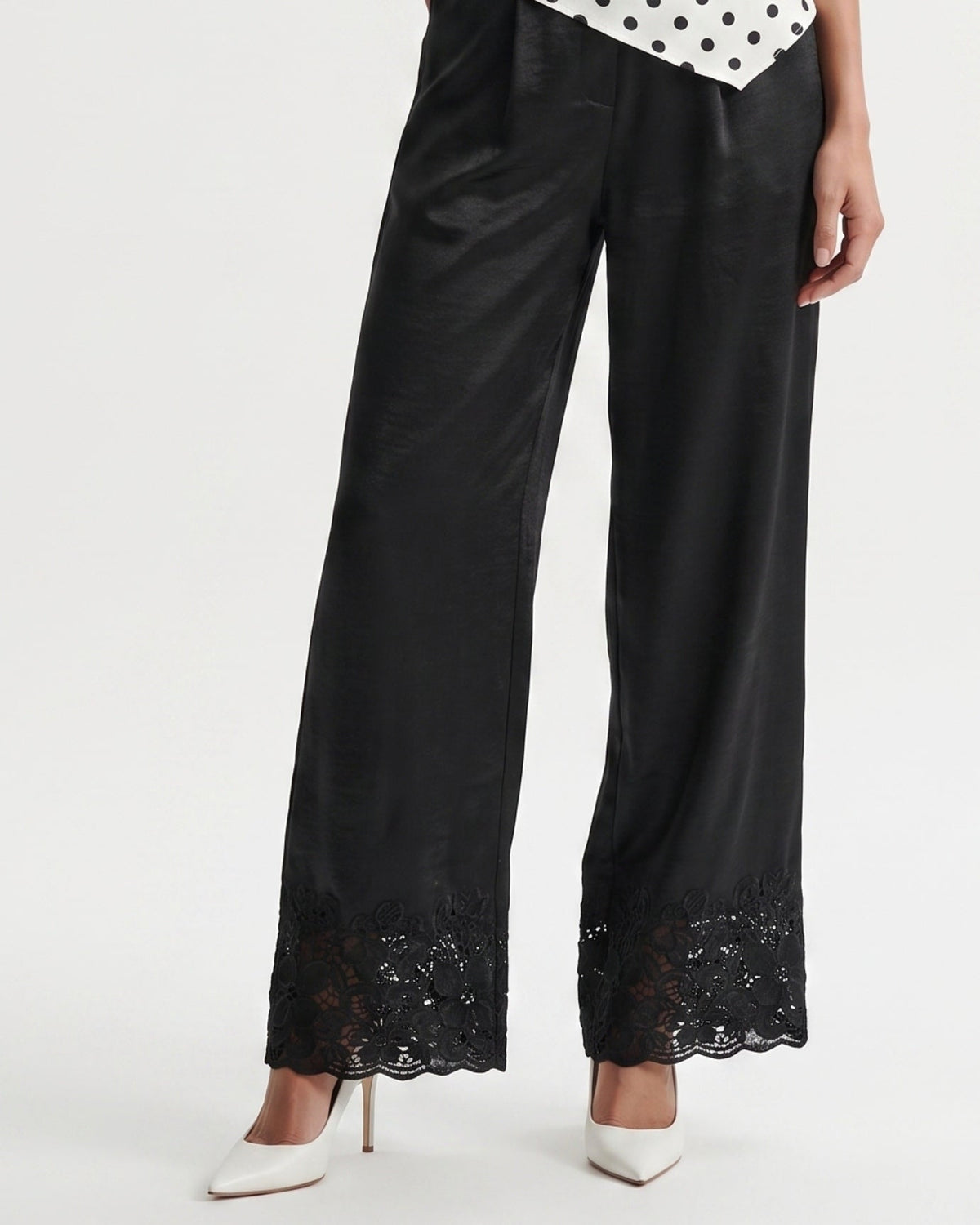 Jenny Embroidered Acetate Satin Wide Leg Trousers