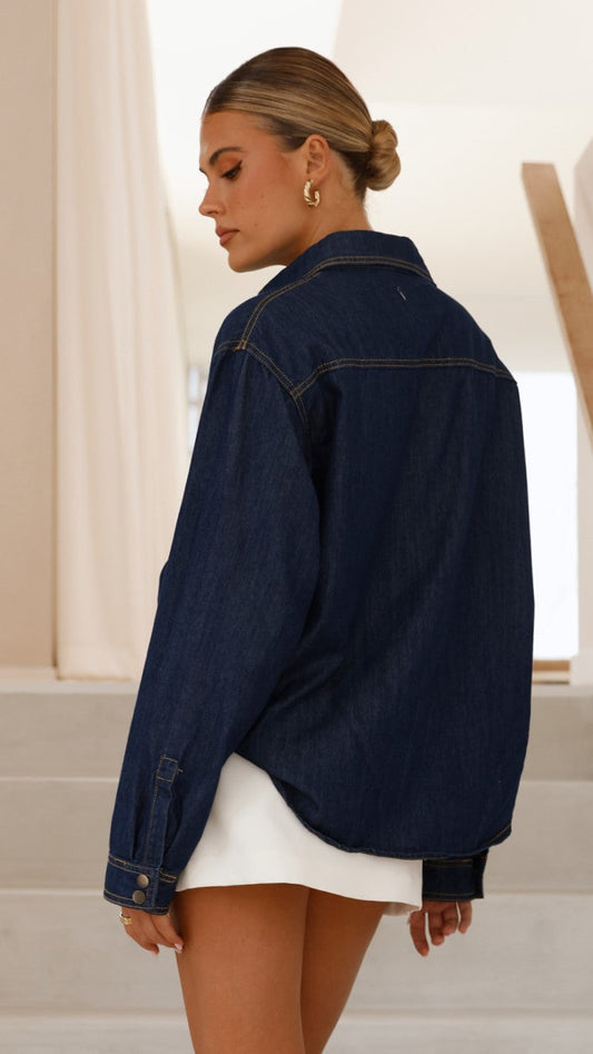 Sylas Collared Non-Stretch Denim Jacket – Indigo – view 2
