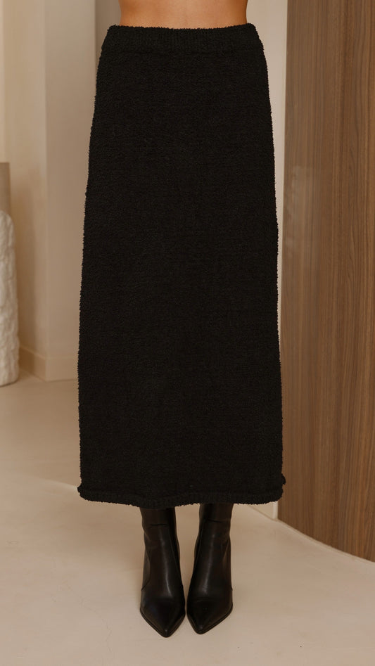 Cohen Elasticated Waist A-Line Knit Midi Skirt – Black