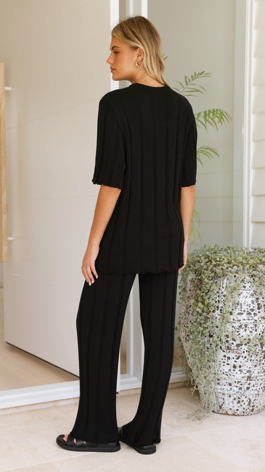 Bayu Relaxed Fit Longline Ribbed Knit Top – Black