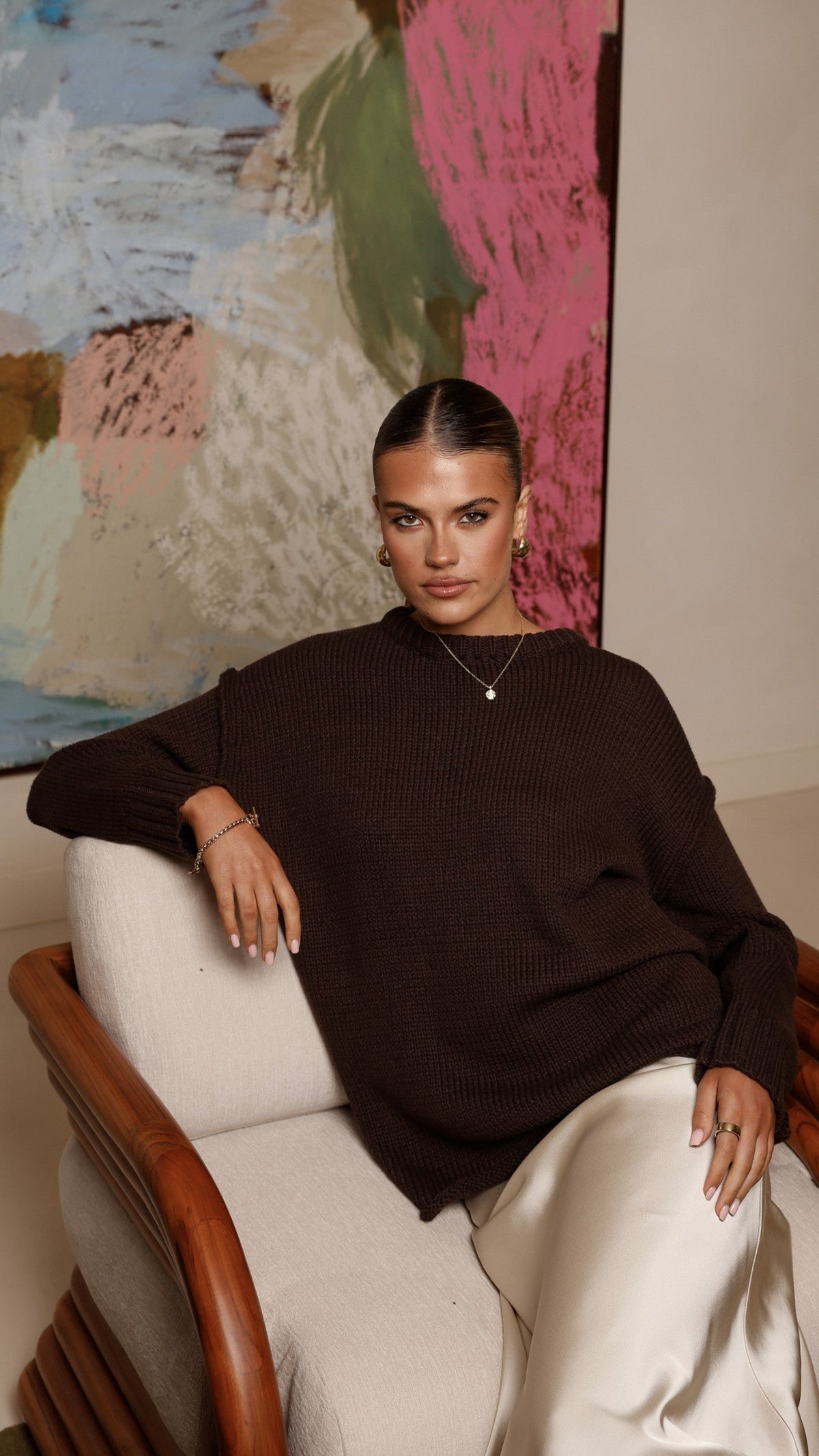 Delvine Oversized Thick Knit Lettuce Hem Jumper – Chocolate – view 11