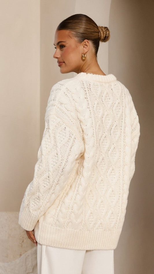 Valentina Cable Knit Soft Stretch Jumper – Cream – view 2