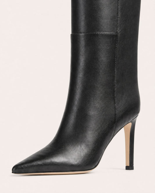 Pointed Toe Straight Shaft High Heel Boots with Leather Lining – view 2