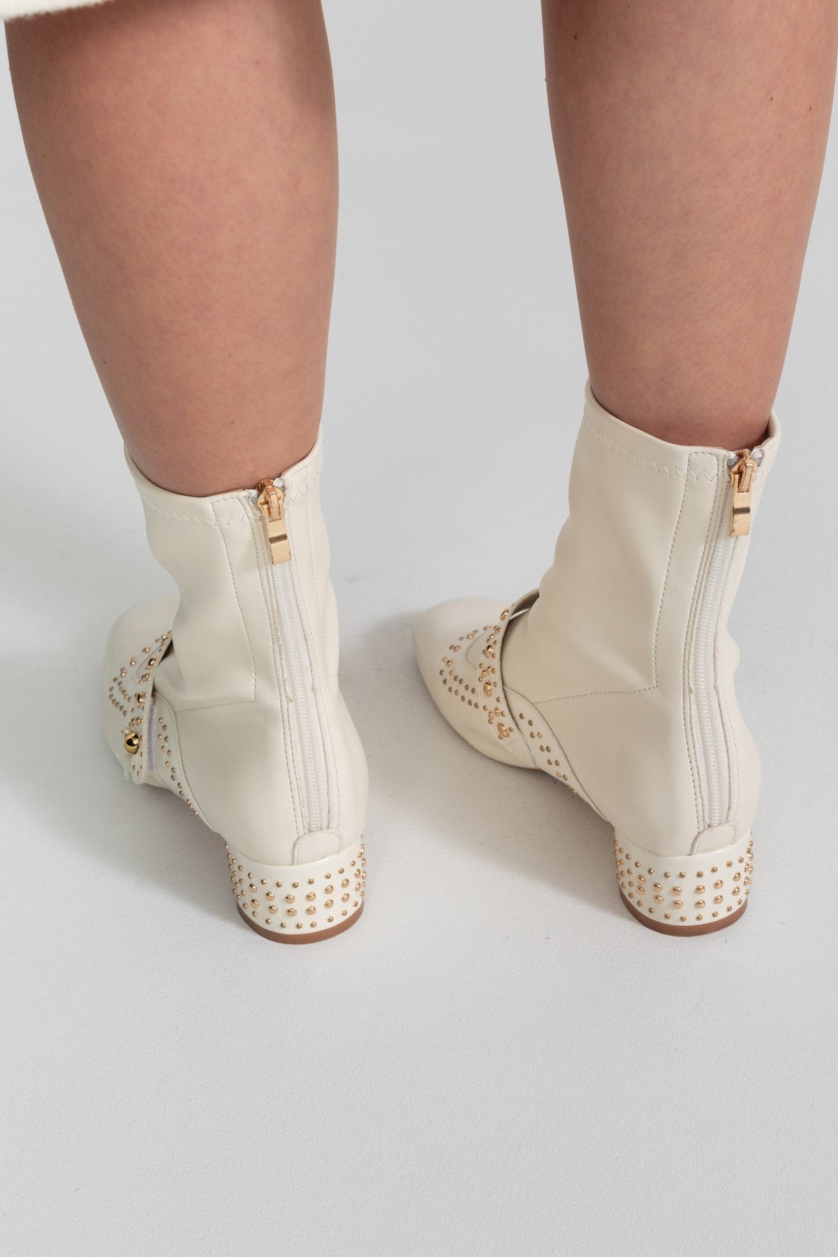 Studded Patent Ankle Boots with Adjustable Strap – Ivory – view 5