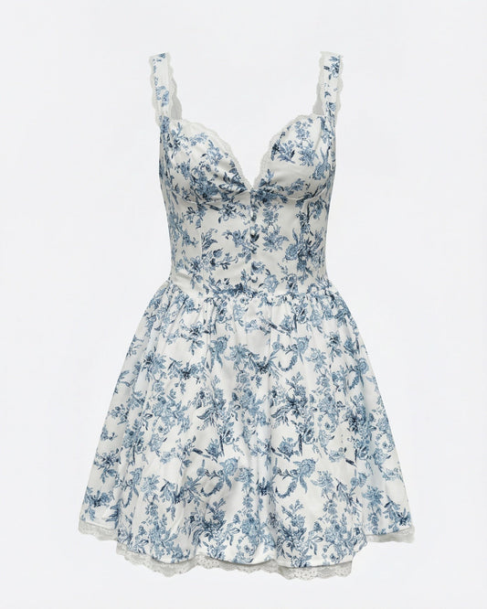 Diona Breathable Corset Mini Dress with Flowy Silhouette – Blue