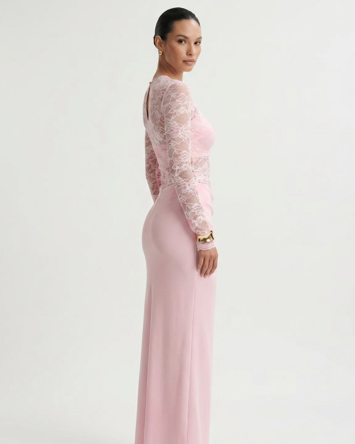 Lace Panelled Stretch Dress with Sheer and Opaque Contrast