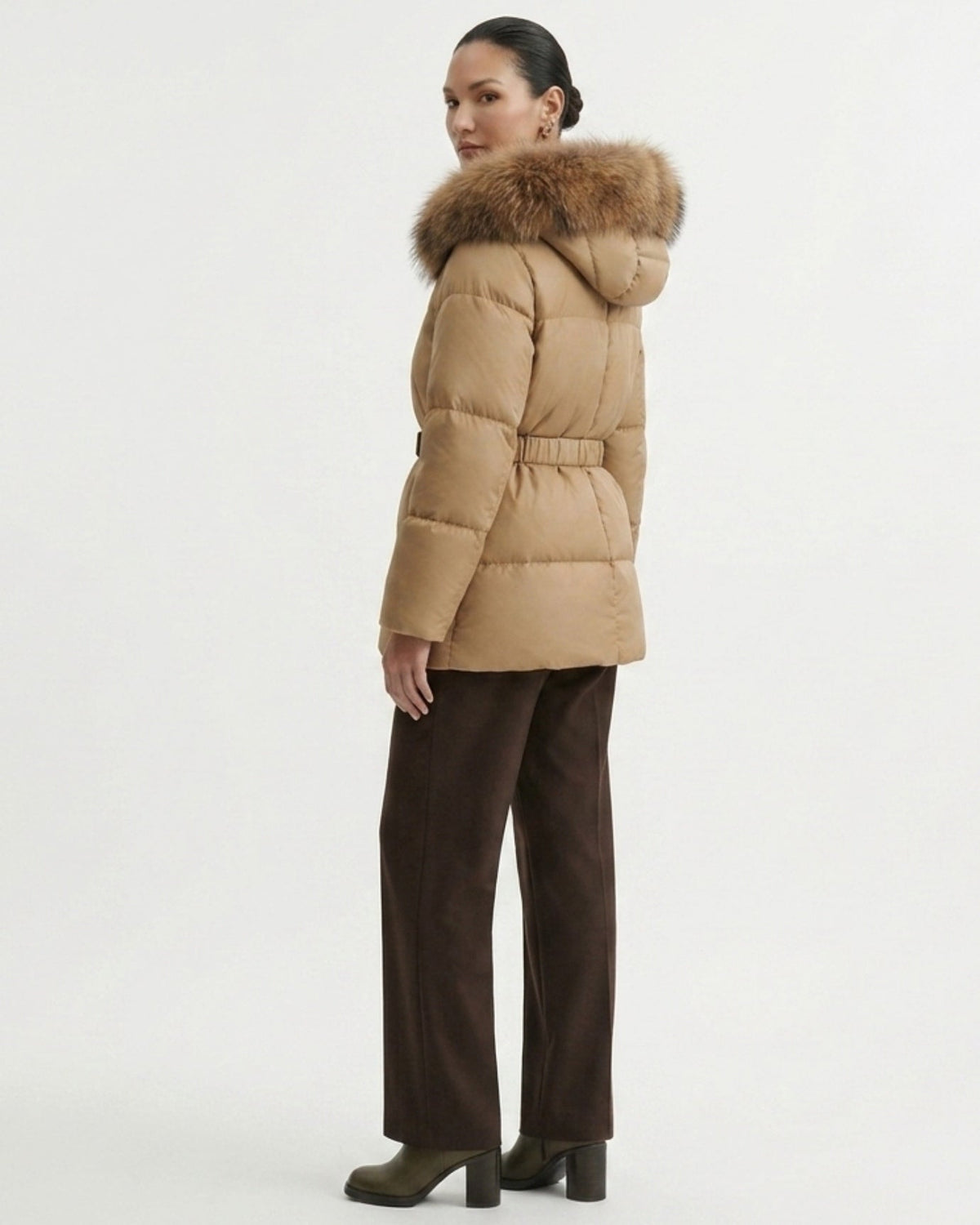 Goose Down Parka Coat with Trimmed Hood