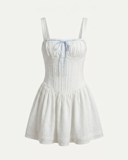 Kiara French Lace Detail Tailored Polyamide Dress – White