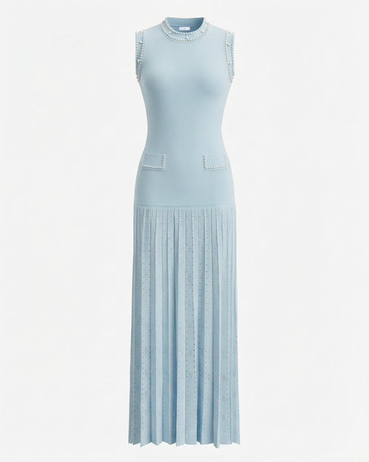 Hamptons Beaded Neck Lace Panel Slim Fit Fishtail Knit Dress