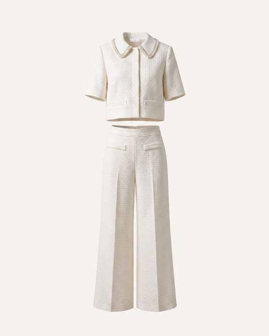 Relaxed Tailored Top and Trousers Two-Piece Set – Cream White