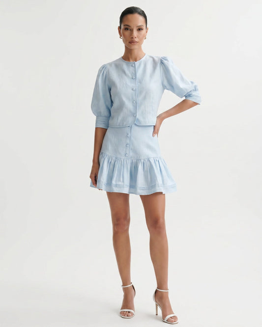 Divina Relaxed Cotton and Linen Blend Co-ord Set – Light Blue