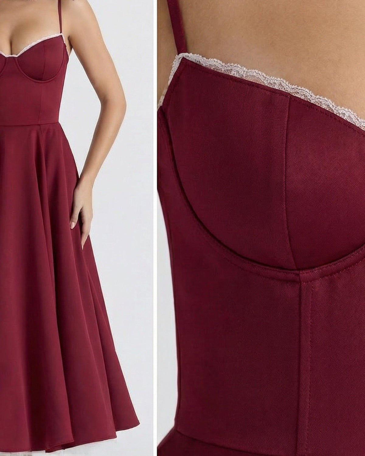 Giulia Duchess Satin Midi Dress with Tulle Underskirt – Burgundy Red – view 6