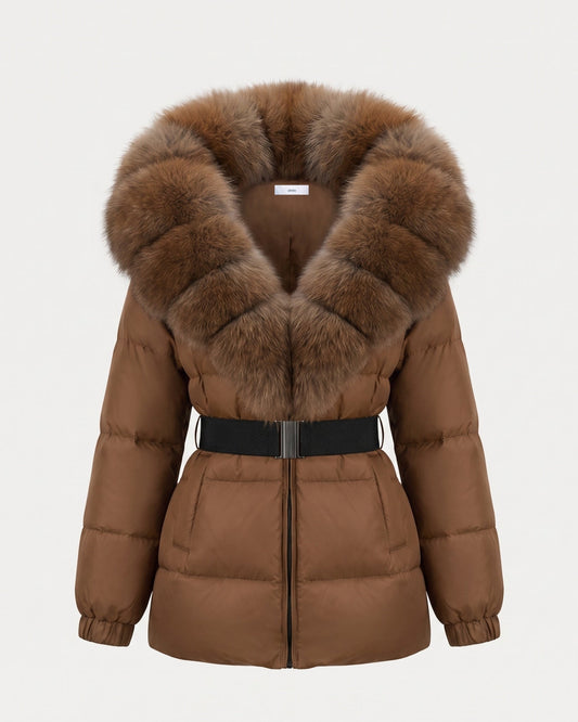 Duck Down Puffer Jacket with Collar Trim
