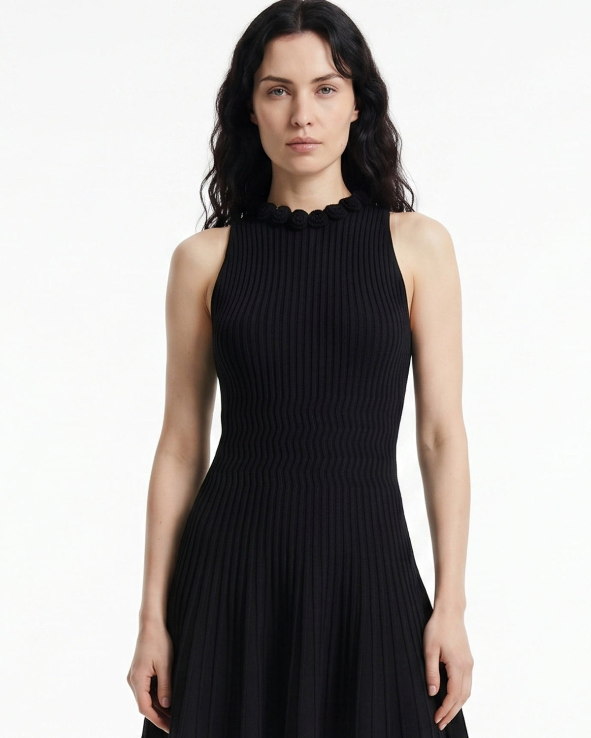 Knitted Dress with Three-Dimensional Floral Detailing