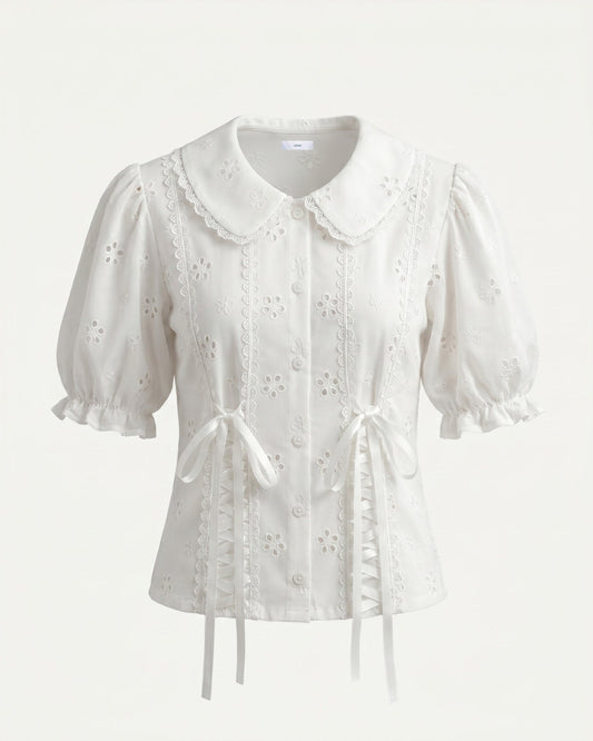 Sculpted Neckline Cotton Blend Strappy Top – White