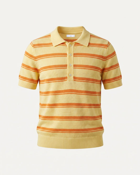 Mykonos Striped Button-Front Polo Top – Yellow Stripes