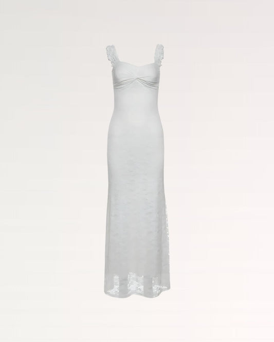 Long Sleeve Round Neck High Waist Ponte Midi Dress – White