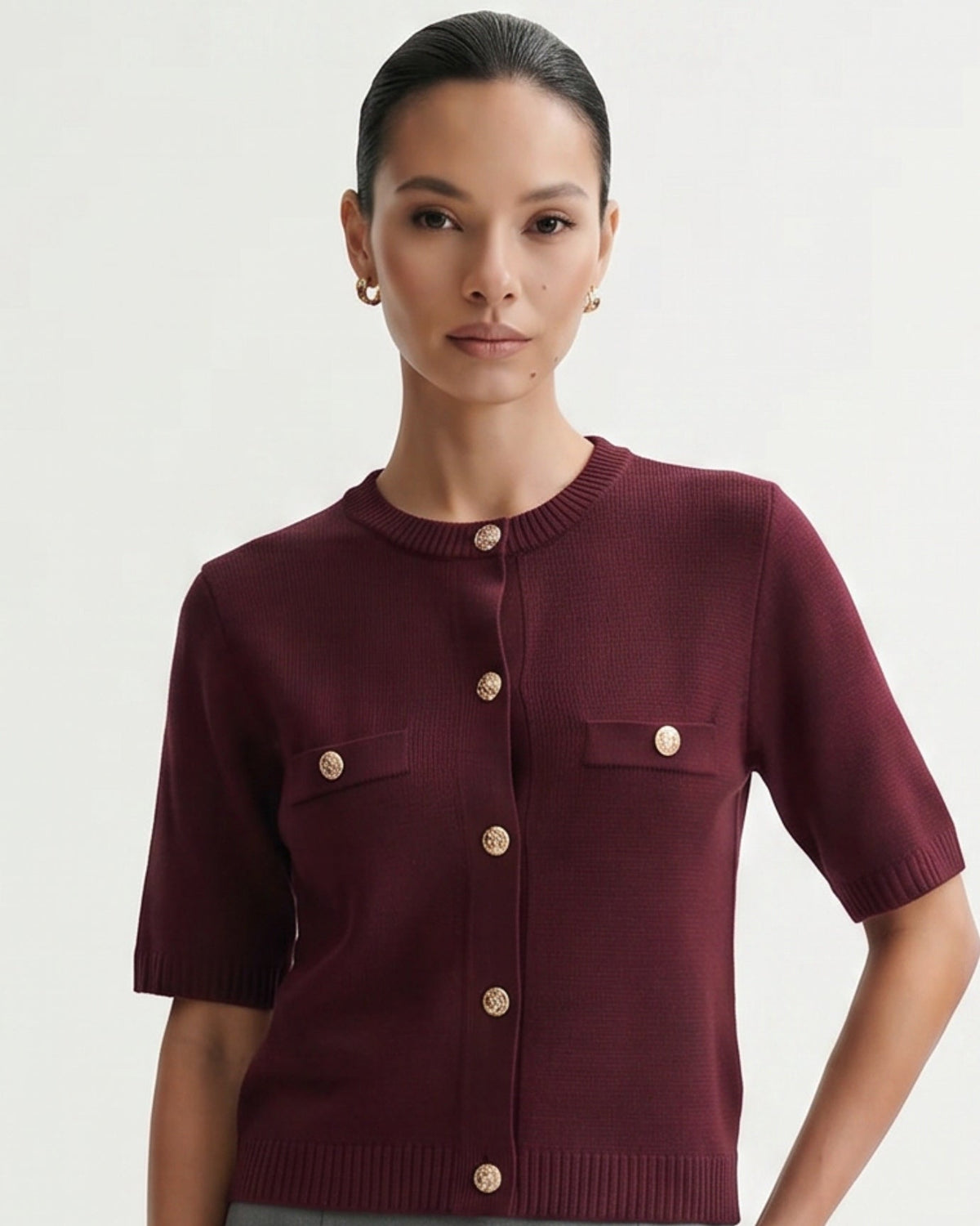 Minimalist Polyamide Knit Cardigan Top with Relaxed Sleeves