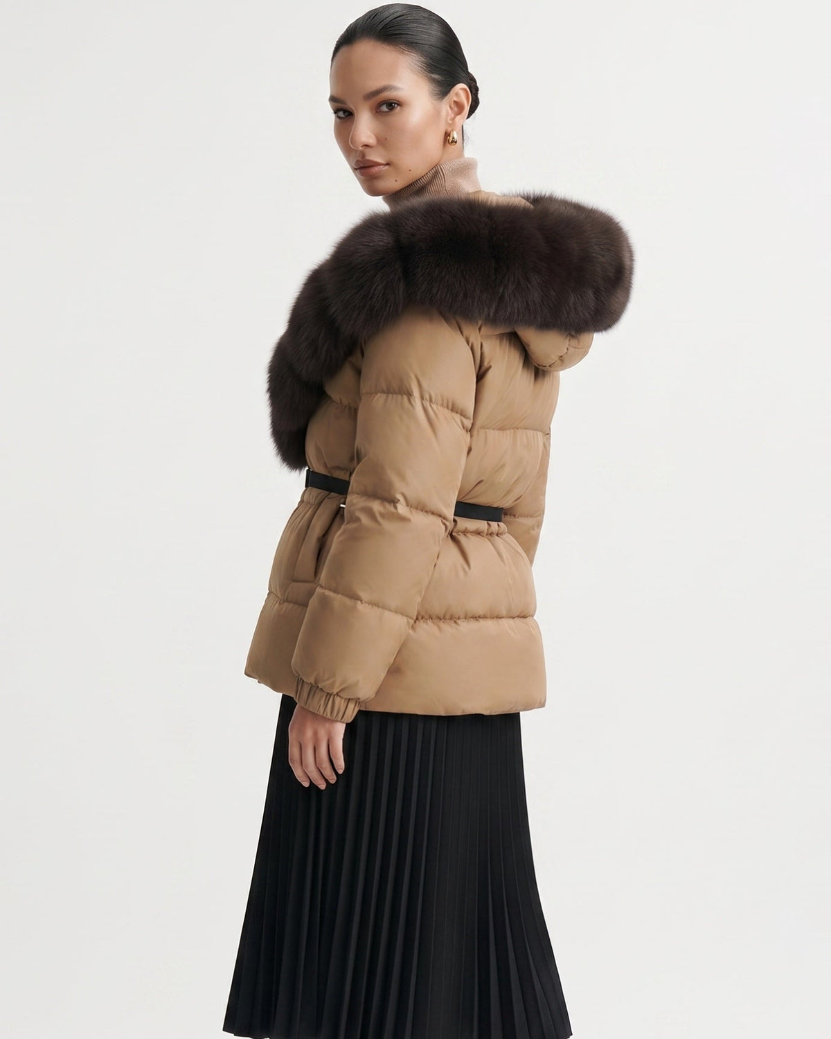 Duck Down Puffer Jacket with Collar Trim