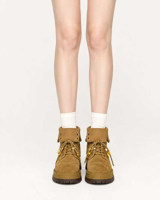 Foldover Cuff Cowhide Leather Chunky Sole Boots – view 2