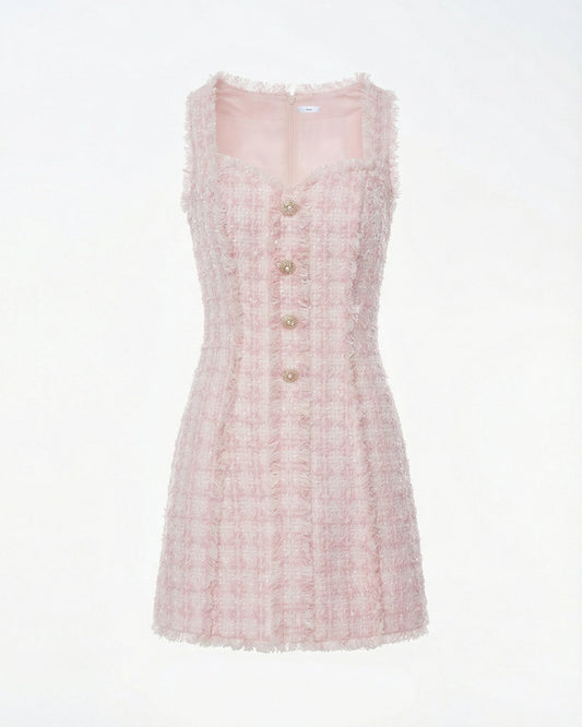 Slim Fit Non-Stretch Structured Tweed Dress – Pink