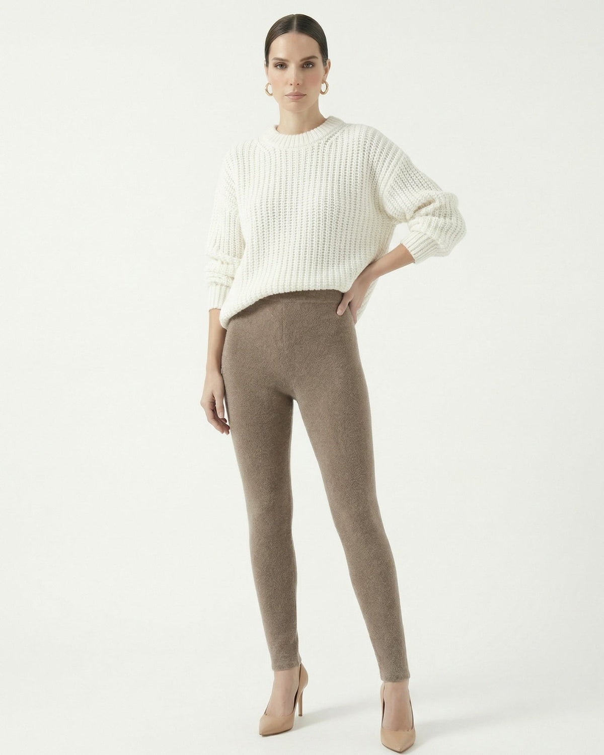 Dina Pure Cashmere Knitted Leggings with Elastic Waist