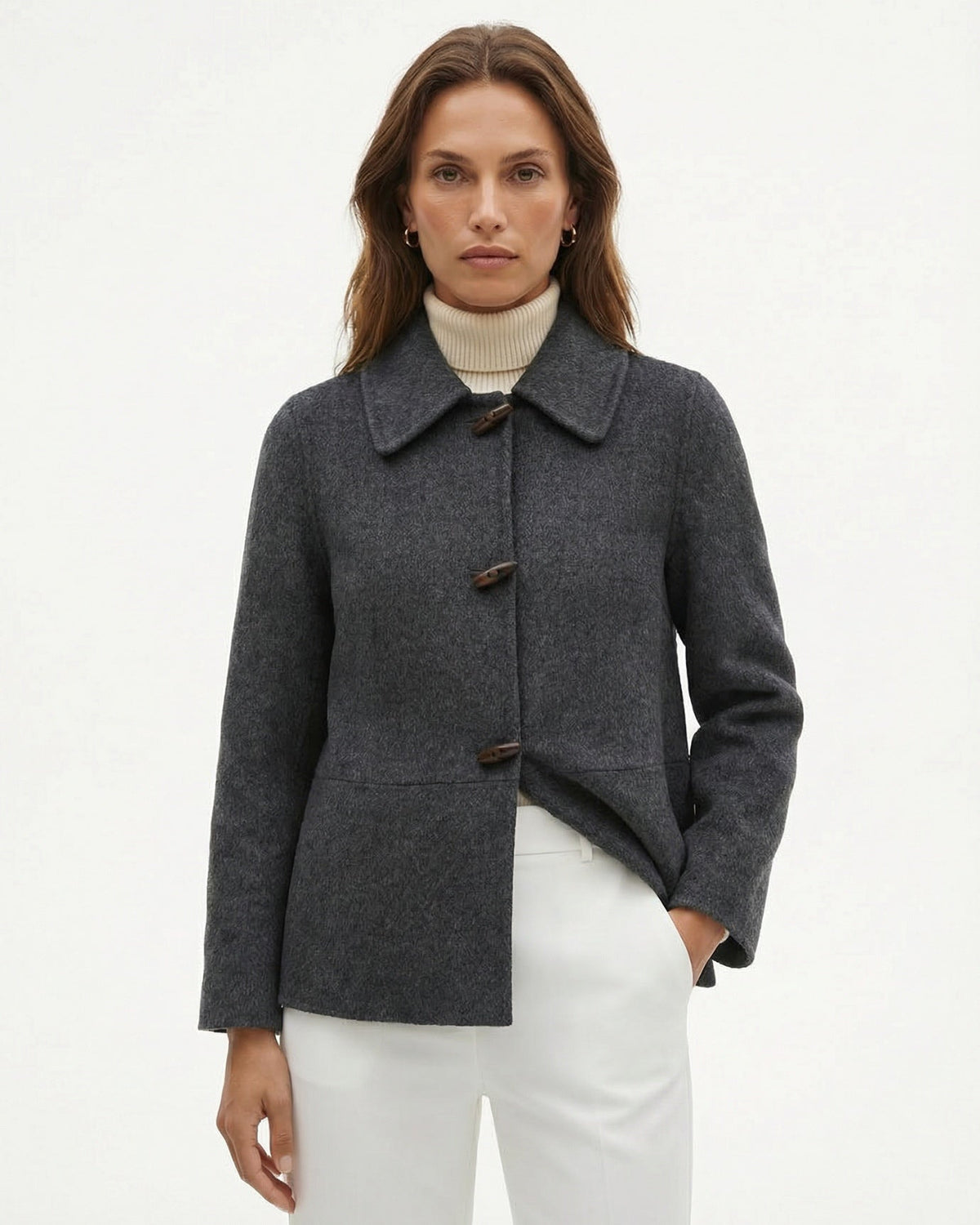 Rhi Double-Sided Pure Wool Short Coat with Toggle Buttons