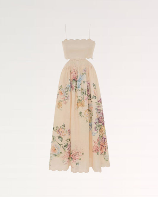 Spaghetti Strap Cut-Out Detail Stretch Dress – Cream