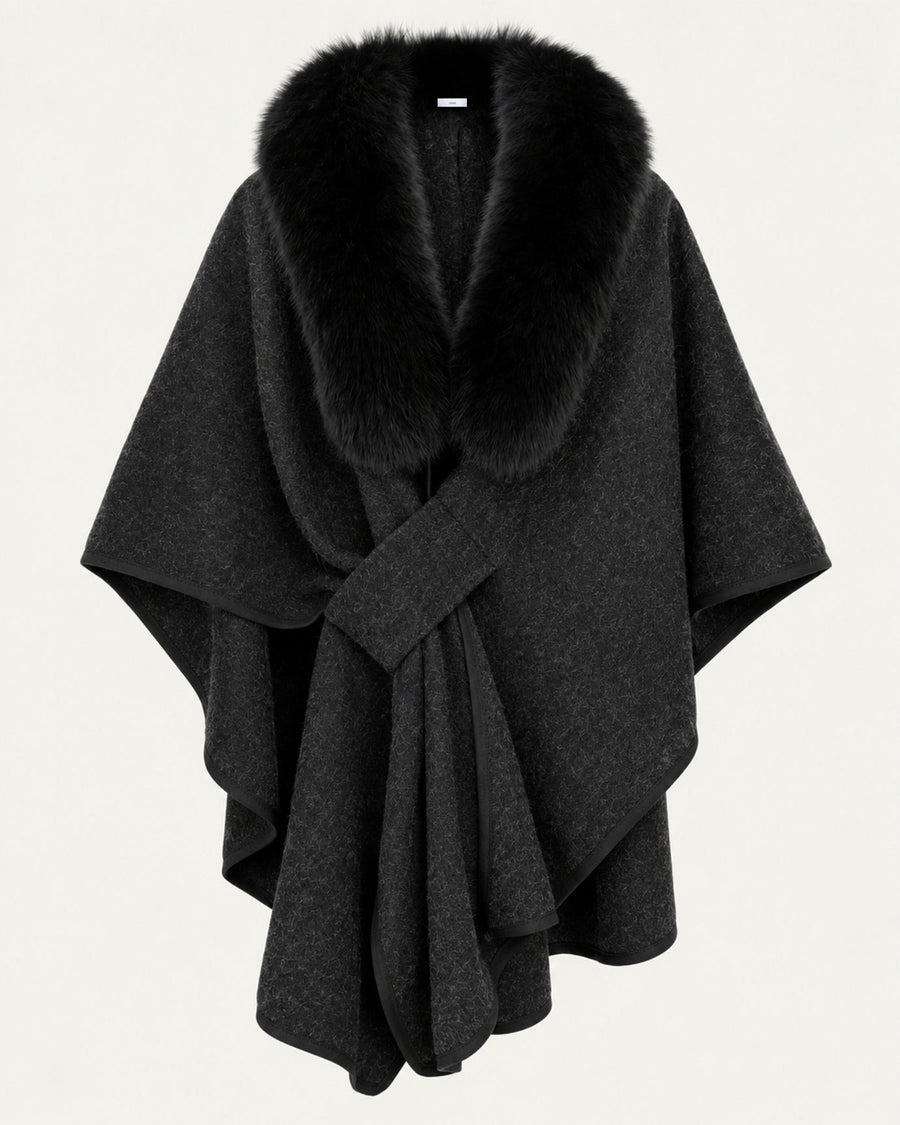 Wool Blend Knit Cape Shawl