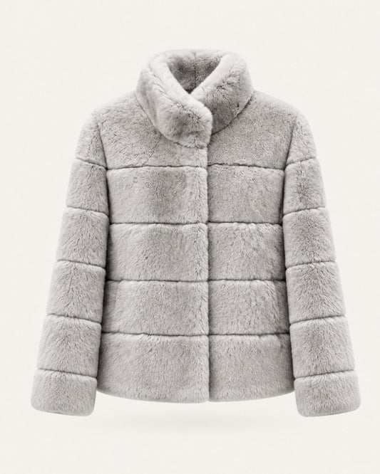 Stand Collar Short Plush Jacket with 3D Pattern