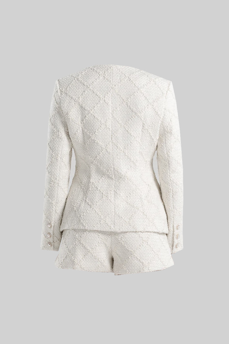 Diamond Textured Jacket and Shorts Set with Gold Buttons – Ivoire – view 15