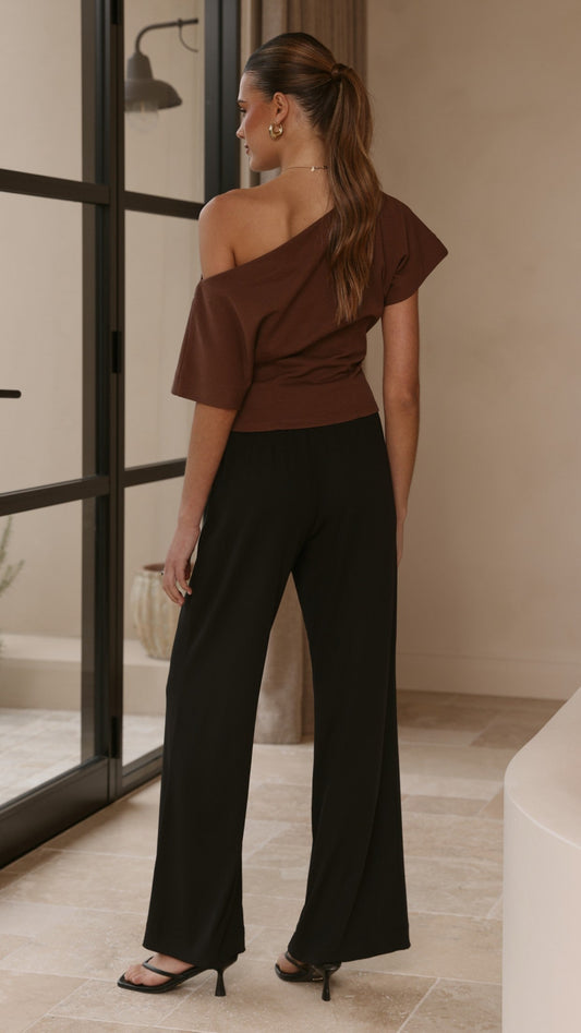 Deanne High Waisted Ribbed Stretch Trousers – Black – view 2