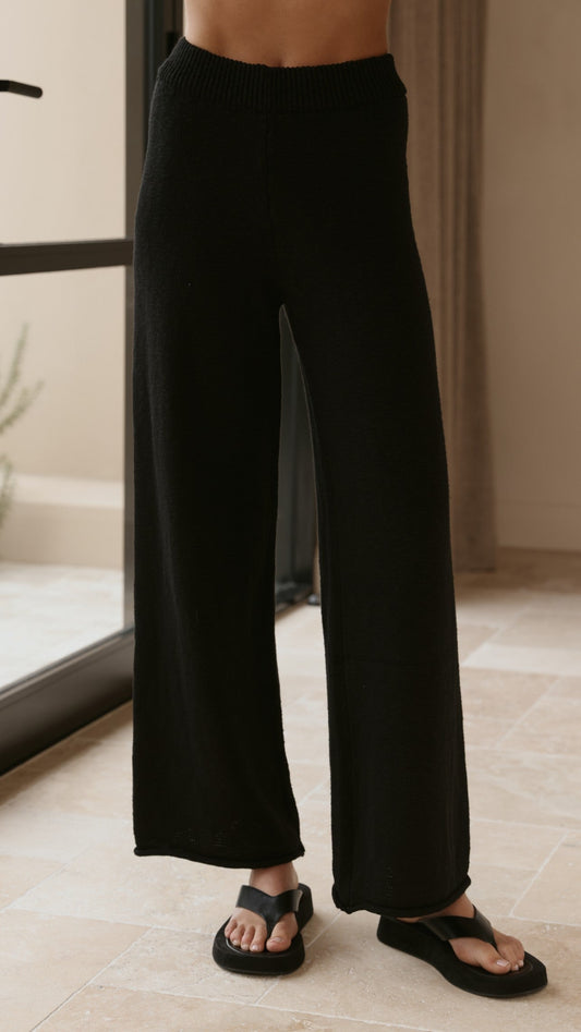 Cascadia Wide Leg Knit Trousers with Rolled Hem – Black – view 2