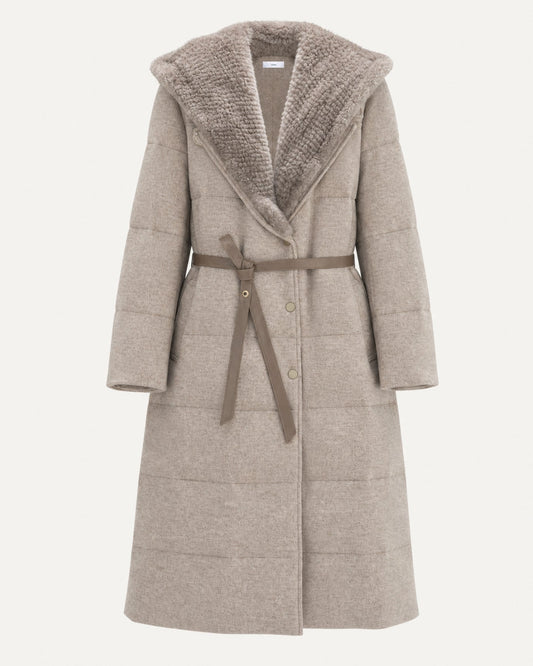 Mid-Length Striped Goose Down Jacket with Hood