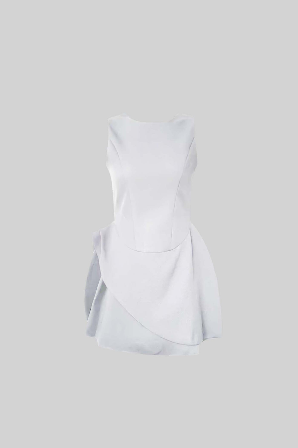 Sleeveless Mini Dress with Fitted Bodice and Asymmetric Layered Skirt – White – view 6