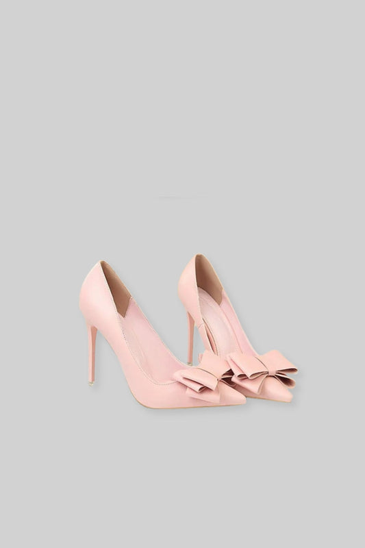 Vegan Leather Ribbon Detail 10.5cm High Heels – Pink – view 2