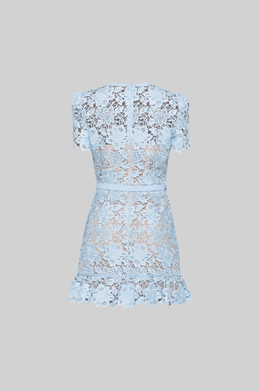 Embroidered Floral Short Sleeve Mini Dress with Jewel Buttons – Blue – view 8